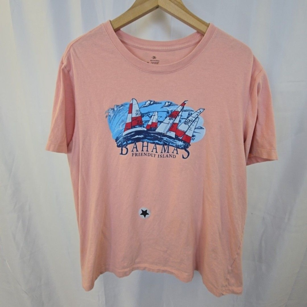 Bahamas Shirt Mens 2XL Pink Sailing Boats Graphic Tee Friendly Island Beach